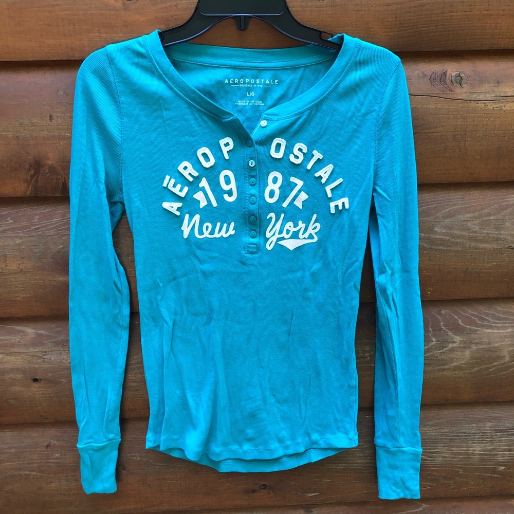 Aeropostale blue long sleeve tee with buttons